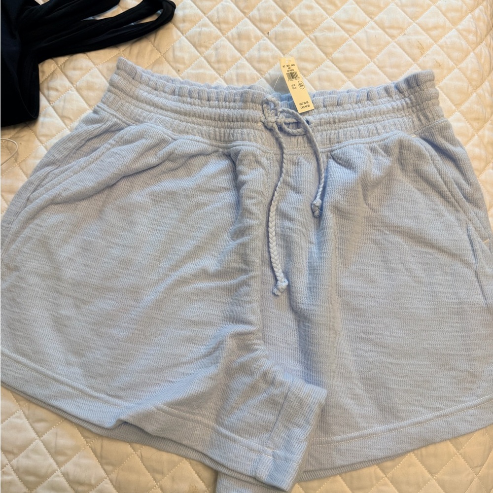 aerie Light Blue Waffle Drawstring Athletic Shorts
